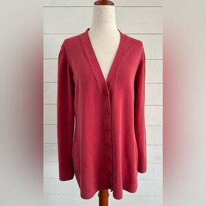 CHADWICKS OF BOSTON ROSE BUTTON DOWN CARDIGAN SWEATER. SIZE: LARGE
